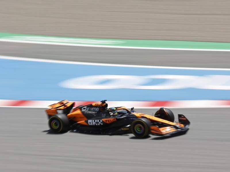 McLaren's Lando Norris speeds to the fastest time in first practice at the Spanish Grand Prix. (AP PHOTO)