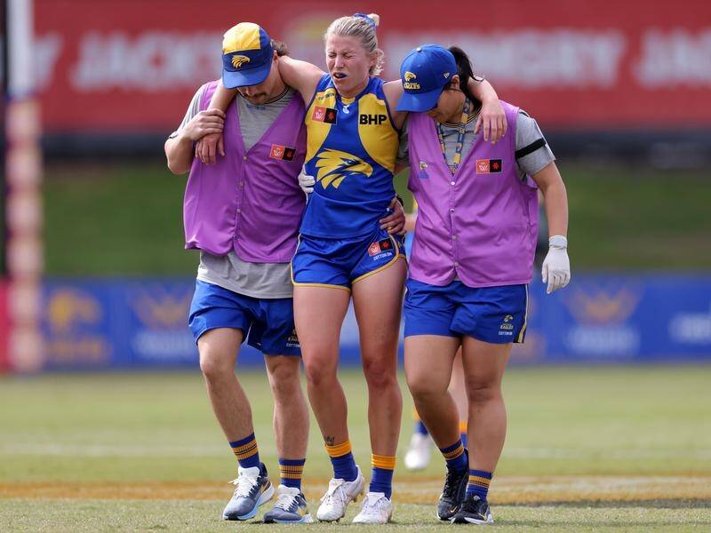 West Coast's Kellie Gibson was one of two AFLW players to suffer an ACL tear in the opening round. (Richard Wainwright/AAP PHOTOS)