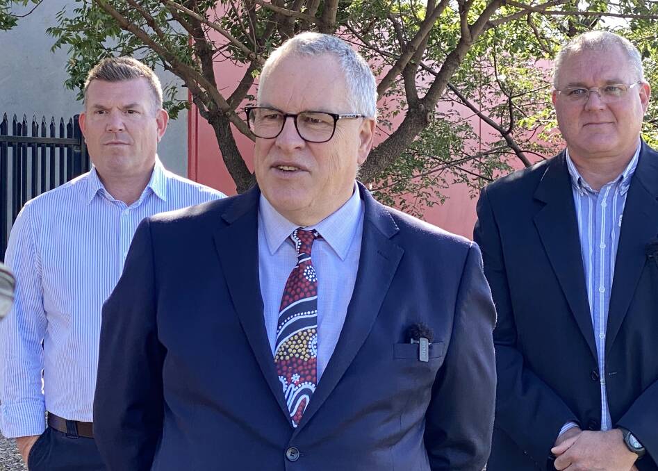 Western NSW local health district's Mark Spittal (centre) announcing the site of the rehabilitation facility earlier this year. File picture.