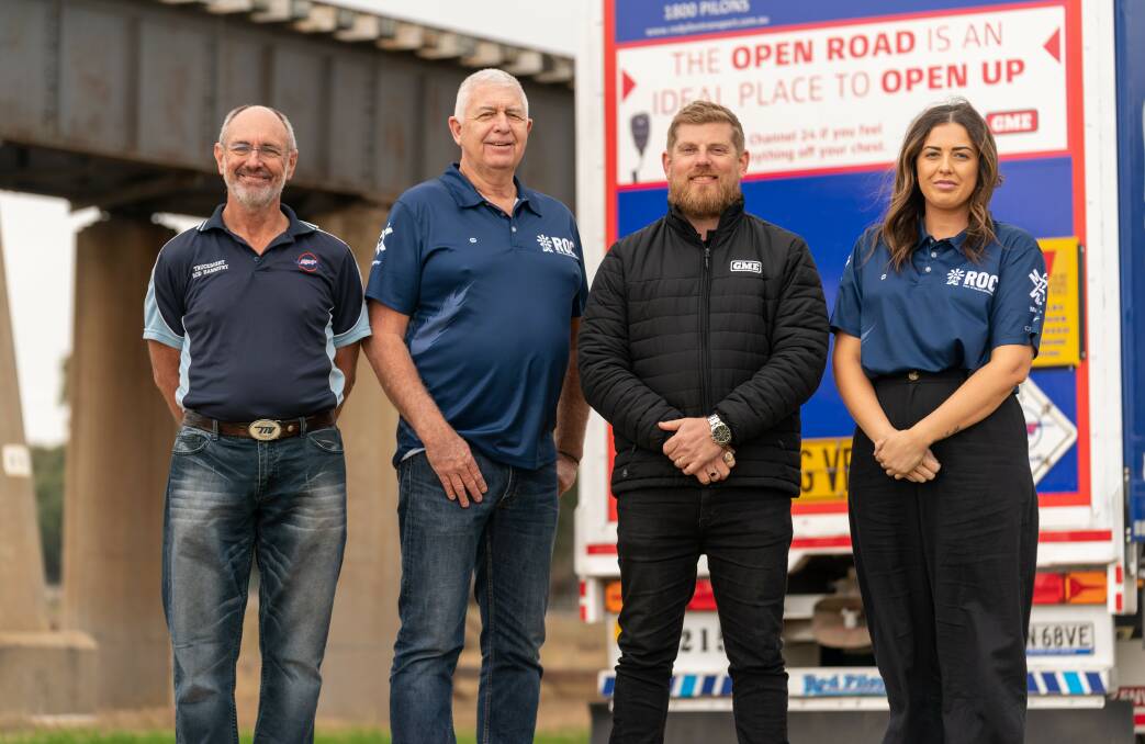 Rod Hannifey, Rural Outreach Counselling president David Post, GME safety expert Tony Crooke and Rural Outreach Counselling senior MateKeeper program coordinator Aleesha Gill are hoping to make a difference in truck drivers' mental health. Picture supplied