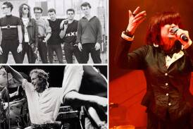 (clockwise from bottom left) Jimmy Barnes and Cold Chisel, INXS and Chrissy Amphlett from the Divinyls.