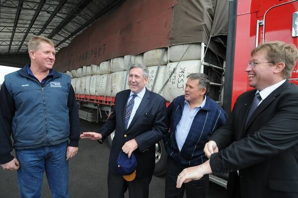 Mark Coggan (from Coggan Wool), Duncan Gay, Robert Holmes (Robert Holmes Transport) and Troy Grant. Photo: AMY GRIFFITHS